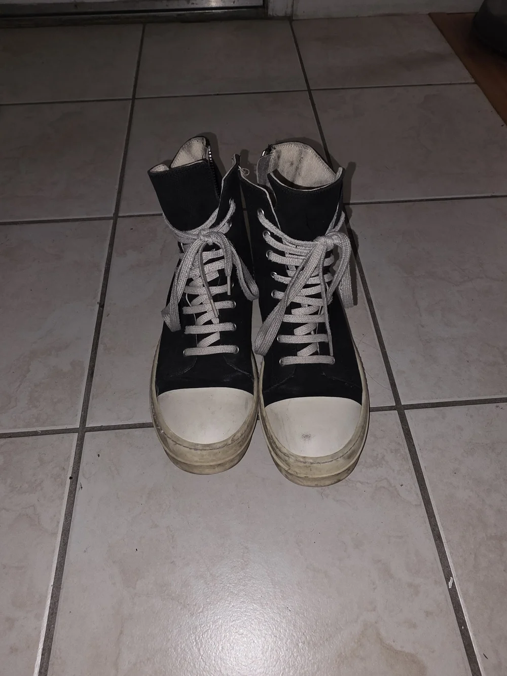 Rick Owens DRKSHDW Ramones Black High-Top Canvas Sneakers with White Toe